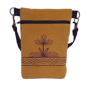 Linda mustár színű válltáska bordó liliom hímzéssel